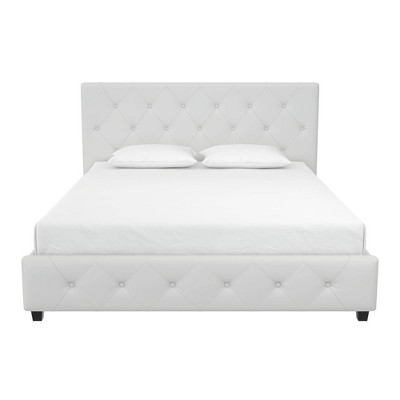 Full White Faux Leather Tufted Upholstered Bed with Headboard