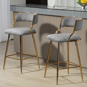 SET of 2 26'' Counter height bar stools Corduroy kitchen island counter bar stool with back,golden chromed base and footrest - 1 of 4