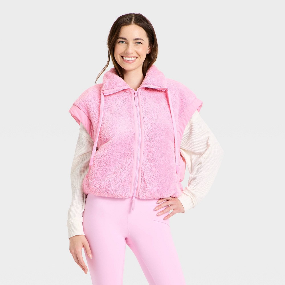 Women's High Pile & Puffer Mix Vest - JoyLab™ Light Pink M