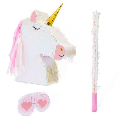 Blue Panda 3 Piece Large Unicorn Pinata Kit with Blindfold and Stick (14 x 20 x 5 In)