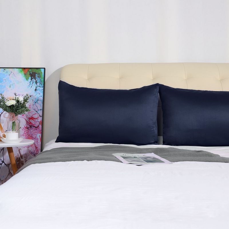 4 Pcs Standard 20"x26" Silk Satin Luxury Cooling Pillowcase Navy - PiccoCasa, 4 of 7