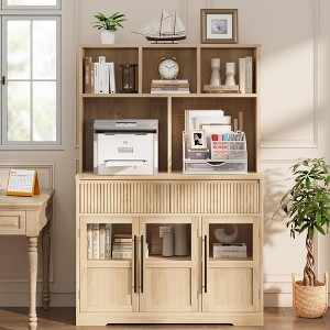 60 Inch Tall Kitchen Pantry Cabinet with Microwave Stand, Farmhouse Storage Hutch with Drawers for Dining Room, Living Room - 1 of 4