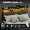 Bed Frame with Storage Headboard Led Lights Charging Station, Upholstered Queen Platform Bed Frames with 2 Drawers, No Box Spring Needed - 3 of 4