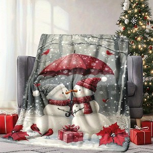 Lomsoe Christmas Snowmen with Umbrellas Print, Soft & Warm Flannel Blanket, Home & Office Decor. - 1 of 4