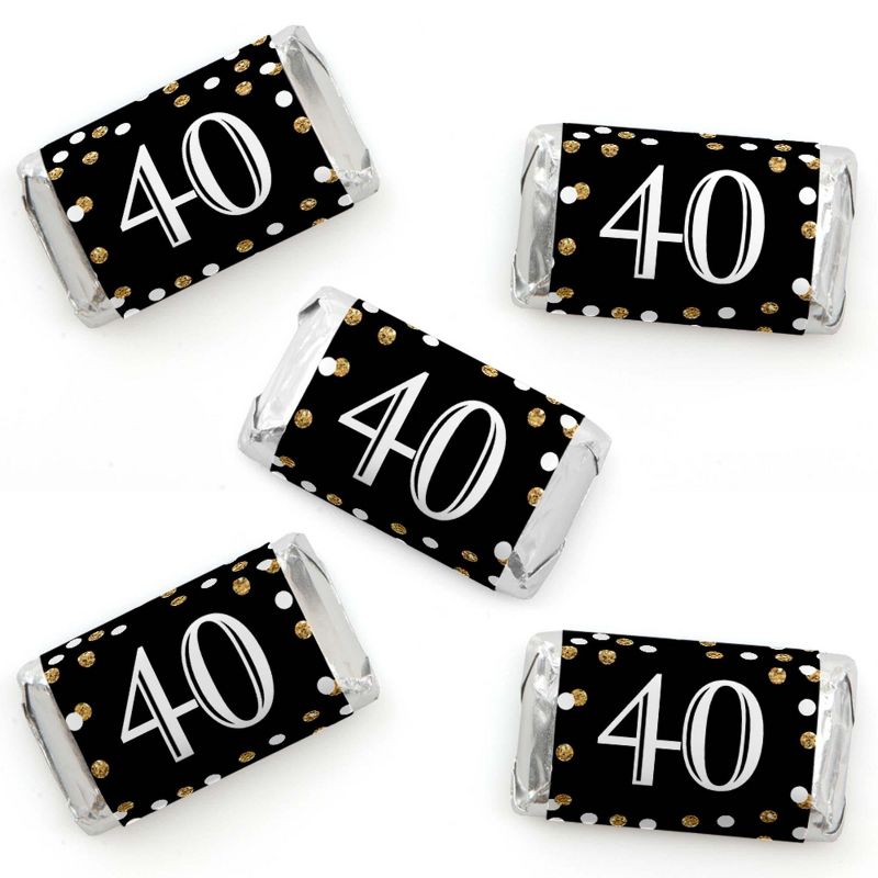 Big Dot of Happiness Adult 40th Birthday - Gold - Mini Candy Bar Wrapper Stickers - Birthday Party Small Favors - 40 Count, 1 of 7