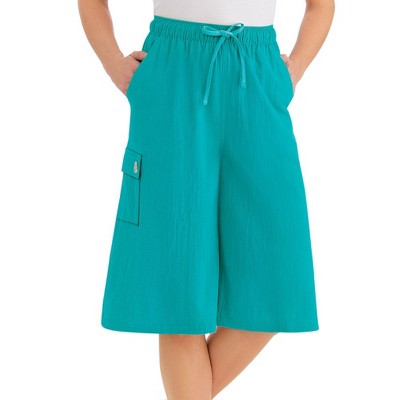 Collections Etc Crinkle Cotton Gauze Clothing Cargo Pocket Elastic Waist Split Skirt