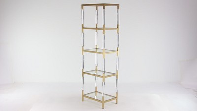 Gold and Clear Glass 5-Tier Shelving Unit with Acrylic Legs