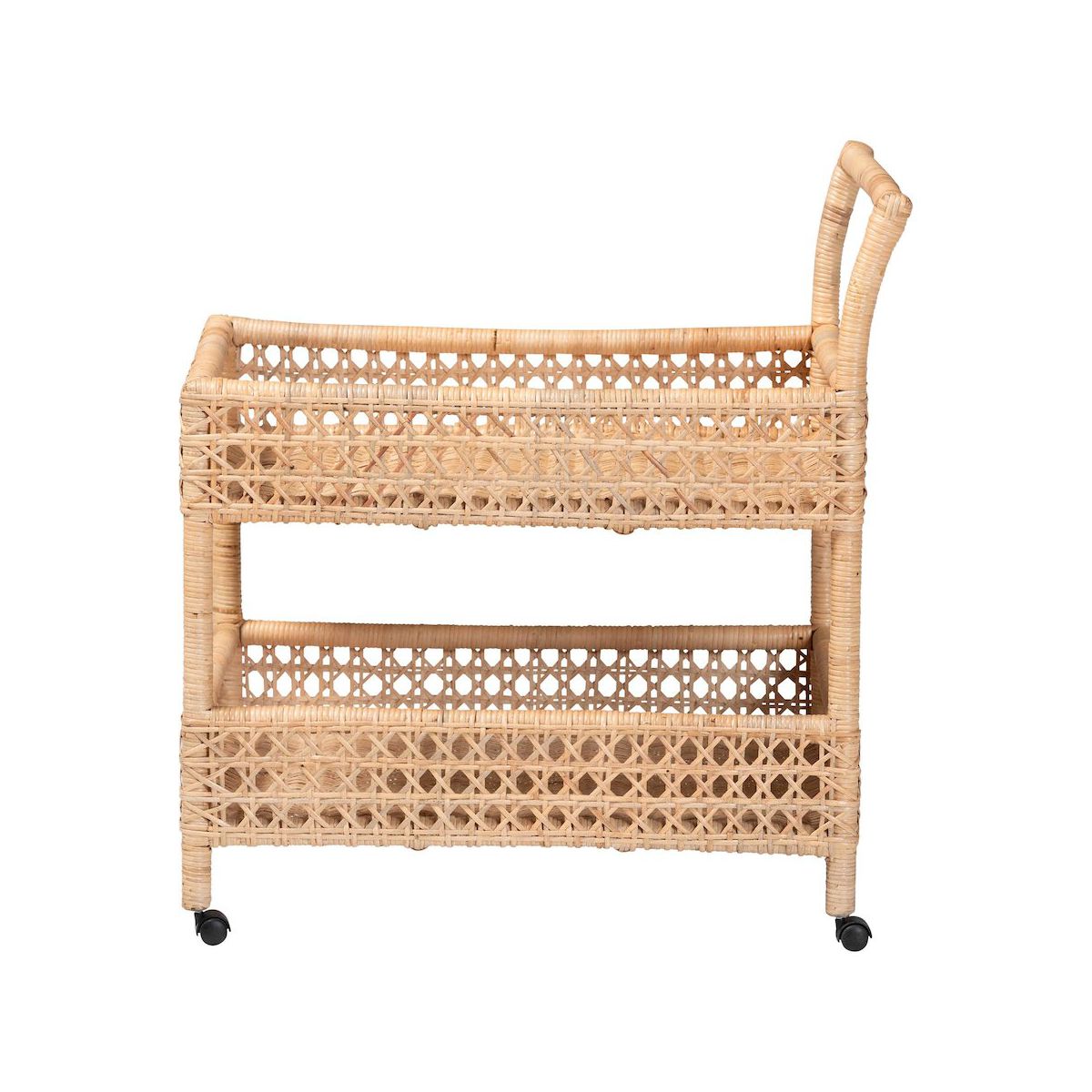 bali & pari,Alaina Natural Rattan Kitchen Cart - 2-Tier Handwoven Wicker Storage Trolley - thumbnail 2
