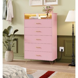 Modern 5-Drawer Tall Dresser for Bedroom, Wood Chest of Drawers with Silent Closing Slides - 1 of 4