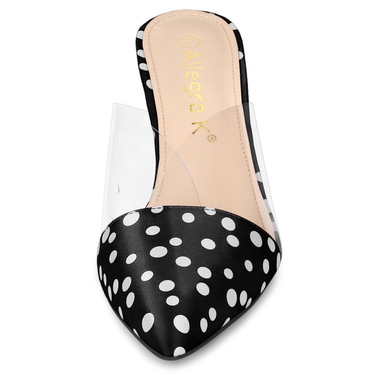 Allegra K Women's Polka Dots Pointed Toe Clear Chunky Heels Slides Mules, 3 of 7