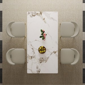 KWPZQEB 71" Luxury Marble Dining Table with Glossy Pandora Sintered Stone Tabletop, Elegant Kitchen Table w/ Stainless Steel Base for 6-8 (Table Only) - 1 of 4