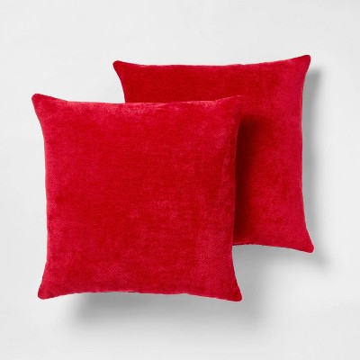 2pk Chenille Square Throw Pillows Red - Threshold™