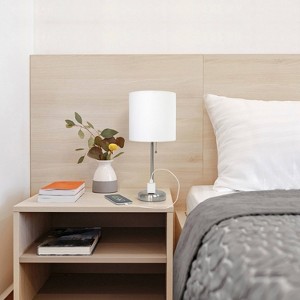 Creekwood Home Contemporary Bedside Table Lamp with Power Outlet - 1 of 4