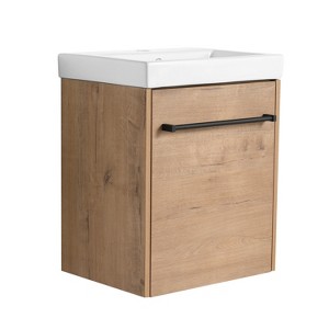 Dexmalle 18'' Floating Wall-Mounted Bathroom Vanity with Ceramic Sink & Soft-Close Cabinet Door - 1 of 4
