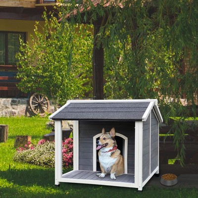 Bencmate Outdoor Wooden Dog House, Waterproof Dog Cage, Dog Crates for Medium Dogs Pets Animals,Gray(35.38"*39.38"*32.5")