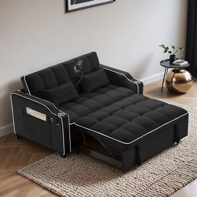 versatile foldable sofa bed in 3 lengths,adjustable back and with USB port and ashtray and swivel phone stand - Leovsnove