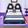 Twin Size Race Car-Shaped Platform Bed with LED and Upholstered Backrest-ModernLuxe - image 2 of 4