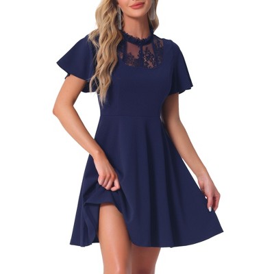 Allegra K Women's Lace Mesh Short Sleeve Ruffle Neck High Low Gothic Dress