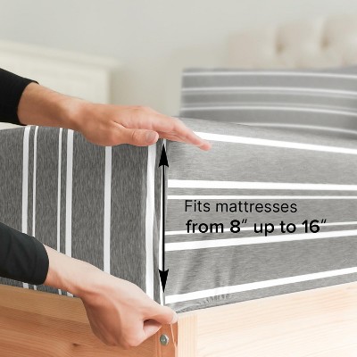 Queen Size Gray Stripe Microfiber 4-Piece Sheet Set