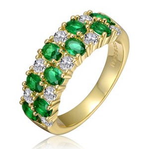 Guili White Gold Plated Band Ring with Clear and Emerald Green Round Cubic Zirconia for a Brilliant, Stylish, and Eye-Catching Statement Piece - 1 of 2