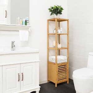 4-Tier Bamboo Floor Cabinet with Storage Shelf - Freestanding Corner Organizer for Bathroom, Living Room, 13.4"W x 55.5"H, Natural - 1 of 4