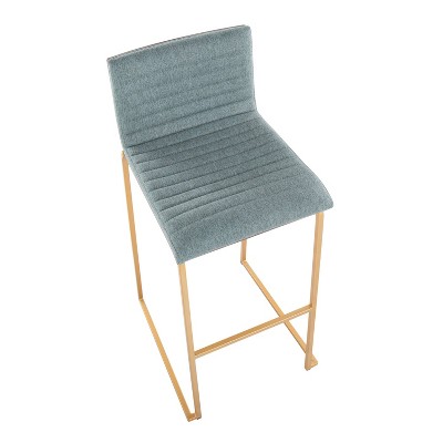 Set of 2 Gray Upholstered Barstools with Gold Metal Base