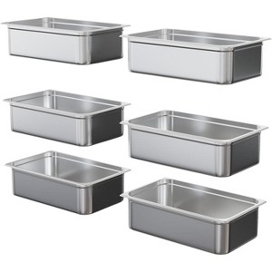 Commercial Grade 6-Pack Stainless Steel Pans, 2.5-Inch Deep Steam Table Pans for Catering and Buffets, Kitchen Food Containers - 1 of 4