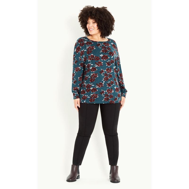 Women's Plus Size Soft Touch Floral Top - green | EVANS, 3 of 7