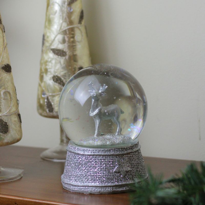 Northlight 5.5" Silver Glittered Reindeer Christmas Snow Globe, 3 of 4
