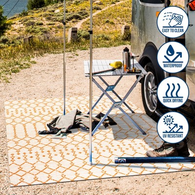 Cream and Orange Geometric Flatweave Indoor/Outdoor Rug