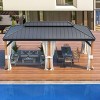 Erommy 12' X 20' Ultra-Thick Columns and Beams Hardtop Gazebo with Faux Wood Grain Aluminum Frame, Vertical Stripe Galvanized Steel Double Roof - 4 of 4