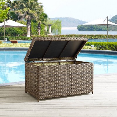 Weathered Brown Wicker Outdoor Storage Deck Box with Pneumatic Hinge