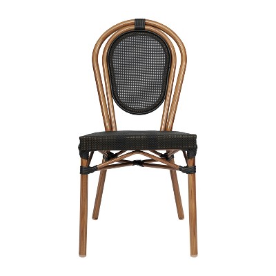 Set of Two Black and Natural Aluminum Armless Bistro Chairs