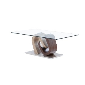 47" Coffee Table with Glass Top, Pedestal Style Base and Two-Tone Design for Living Room or Modern Interiors - 1 of 4