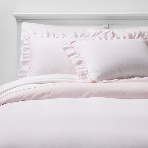 Full Queen Ruffle Edge Duvet Sham Set Pink Simply Shabby Chic