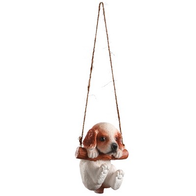 5" Brown and White Resin Swinging Spaniel Puppy Figurine