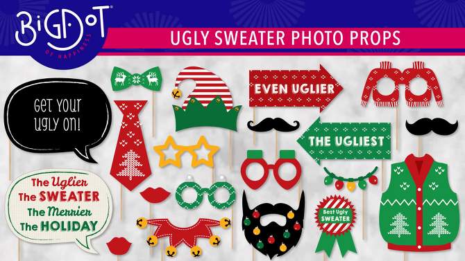 Big Dot of Happiness Ugly Sweater - Holiday and Christmas Party Photo Booth Props Kit - 20 Count, 2 of 10, play video