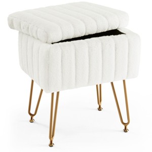FURNIinspire Ottomans And Benches Vanity Stool Chair Storage Ottoman Faux Fur Soft Padded Makeup Footstools Seat, White, 16"*12.2"*19.8" - 1 of 4