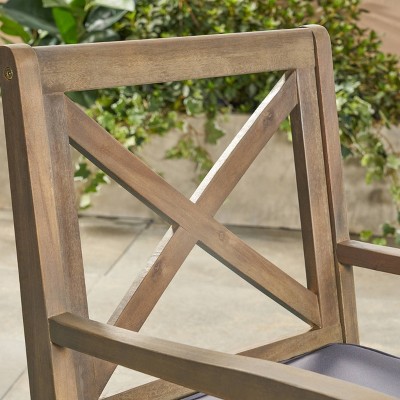 Gray Acacia Wood Outdoor Dining Chairs with Cushions, Set of 2
