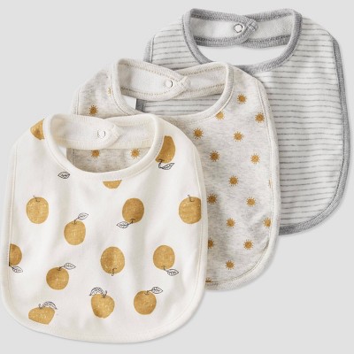 Image of Baby 3pk Organic Cotton Apple Bib - little planet by carter's Gray
