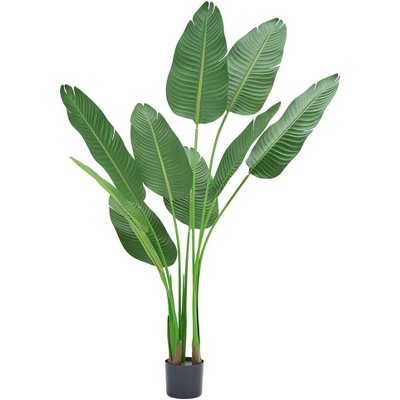 5FT Artificial Bird of Paradise Plant - 10-Trunk Faux Palm Tree in Pot for Indoor/Outdoor Decor