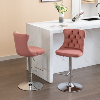NicBex Dining Chairs Set of 2 Bar stool Upholstered Chair Swivel Velvet Adjusatble Seat with Backs Tufted for Home Pub and Kitchen