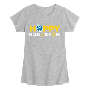 Girls' - Instant Message - Happy Hanukkah Icon Font Fitted Short Sleeve Graphic T-Shirt - 1 of 4