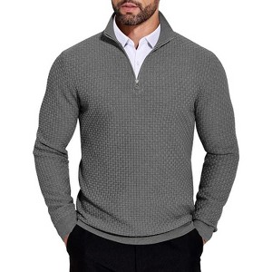 COOFANDY Men's Quarter Zip Sweaters Slim Fit Lightweight Knitted Mock Neck Pullover Casual Polo Sweaters - 1 of 4