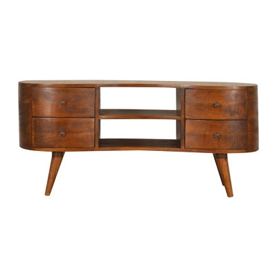 CAVINAS Mid-Century Modern Wooden TV Stand with 2 Drawers and Open Shelf Vintage Style Media Console for Living Room