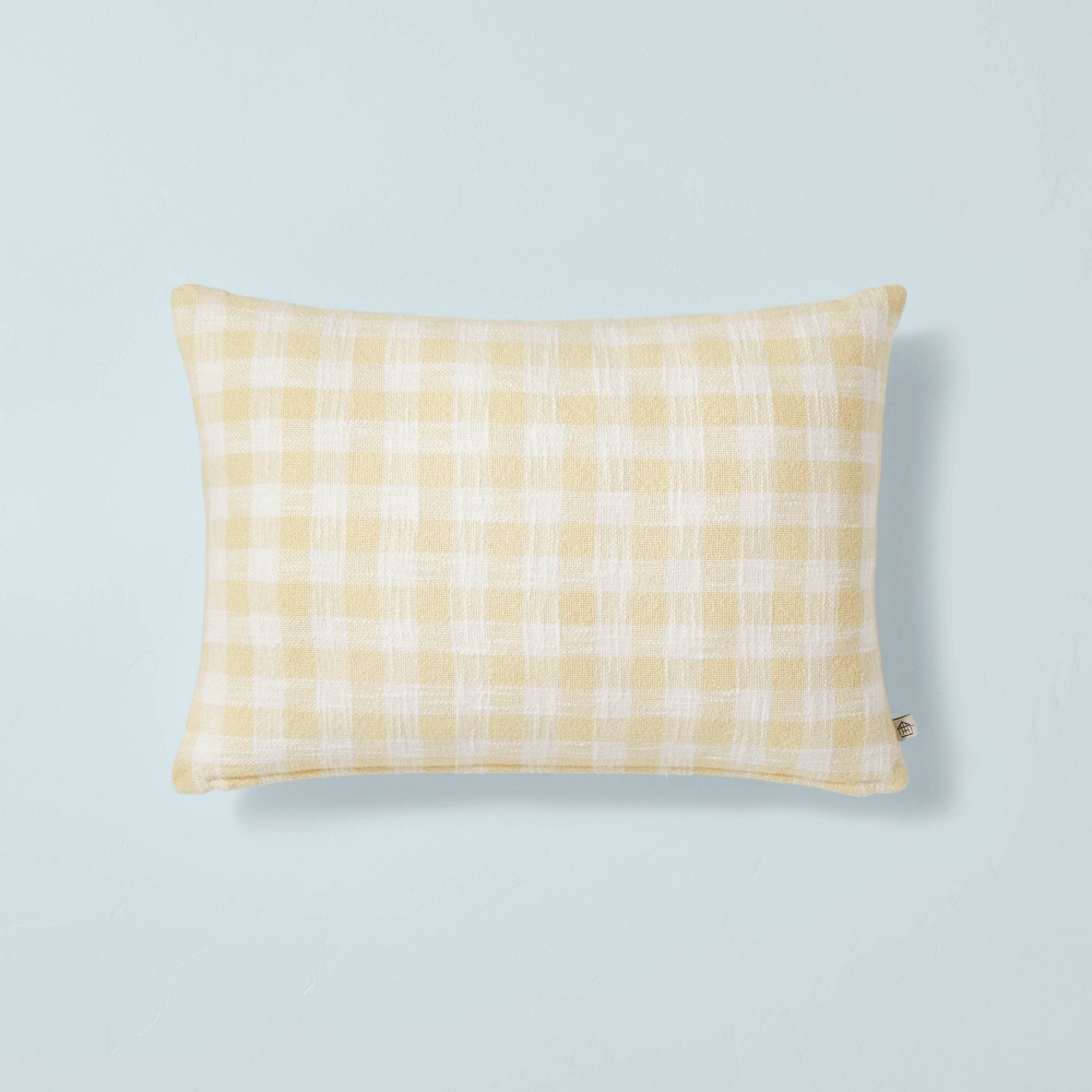 14"x20" Gingham Lumbar Throw Pillow Ivory/Cream - Hearth & Hand™ with Magnolia