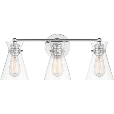 Possini Euro Design Emily Modern Wall Light Chrome Hardwire 22" 3-Light Fixture Clear Glass Shade for Bathroom Mirror Vanity Home