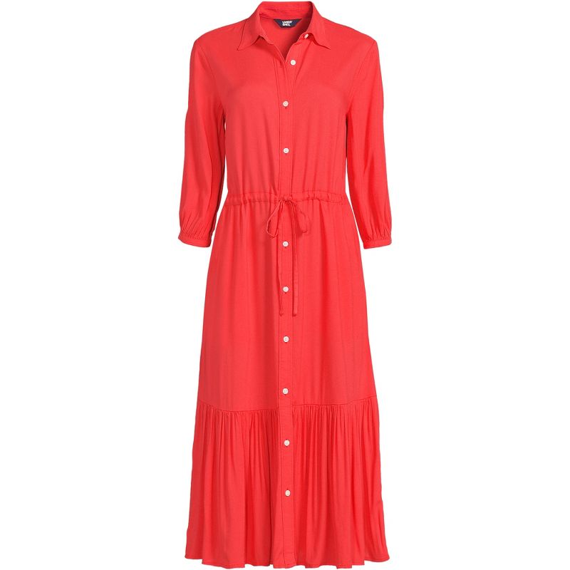 Lands' End Women's Rayon Shirred Waist Midi Shirt Dress, 3 of 5