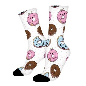 Wheat Pink Donut Women Printed Crew Socks Funny Funky Socks Soft Polyester Novelty Gifts for Artists Men - 1 of 1