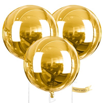 PartyWoo Foil Balloons Gold Round 50 Inch 3 pcs